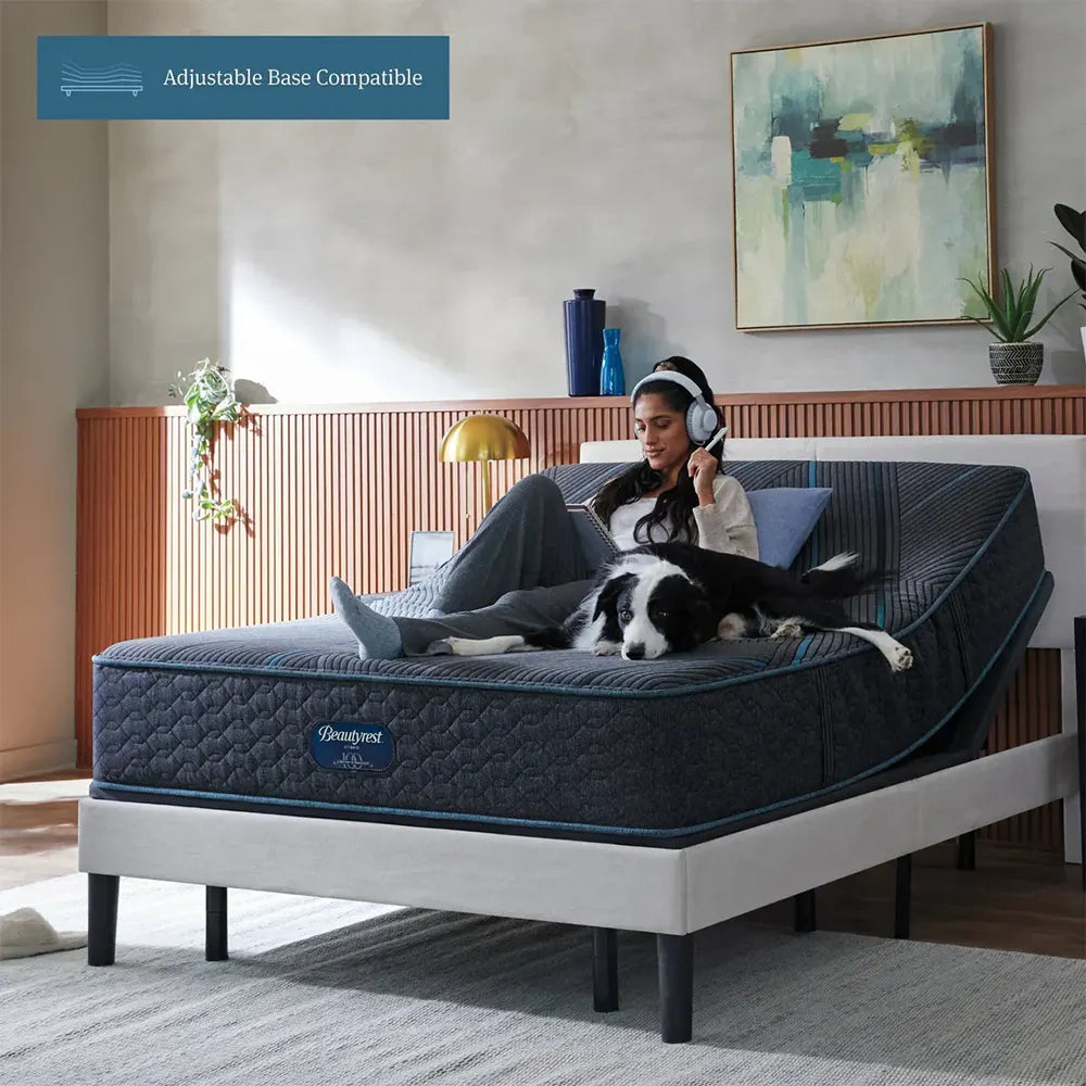 Adjustable base compatible Simmons Beautyrest Hybrid 12" Medium Firm Mattress in use.
