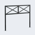 Sleek Malouf Taylor black headboard featuring a bold metal X-frame design for contemporary or farmhouse decor.
