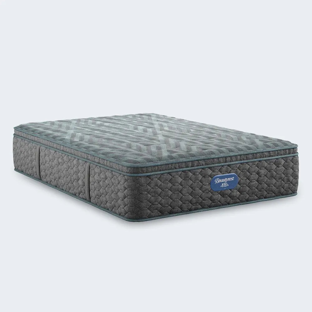 Beautyrest Core 12.5" Medium Tight Top Mattress with a grey quilted cover for pressure-relieving comfort.
