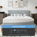 Mattress firmness scale for EcoCore Hybrid Deluxe showing a medium-plush comfort level, ideal for side, stomach, and back sleepers.
