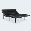 Three-quarter perspective of the iDealBed Smart 7i adjustable bed frame with charcoal grey upholstery and integrated lumbar lift.
