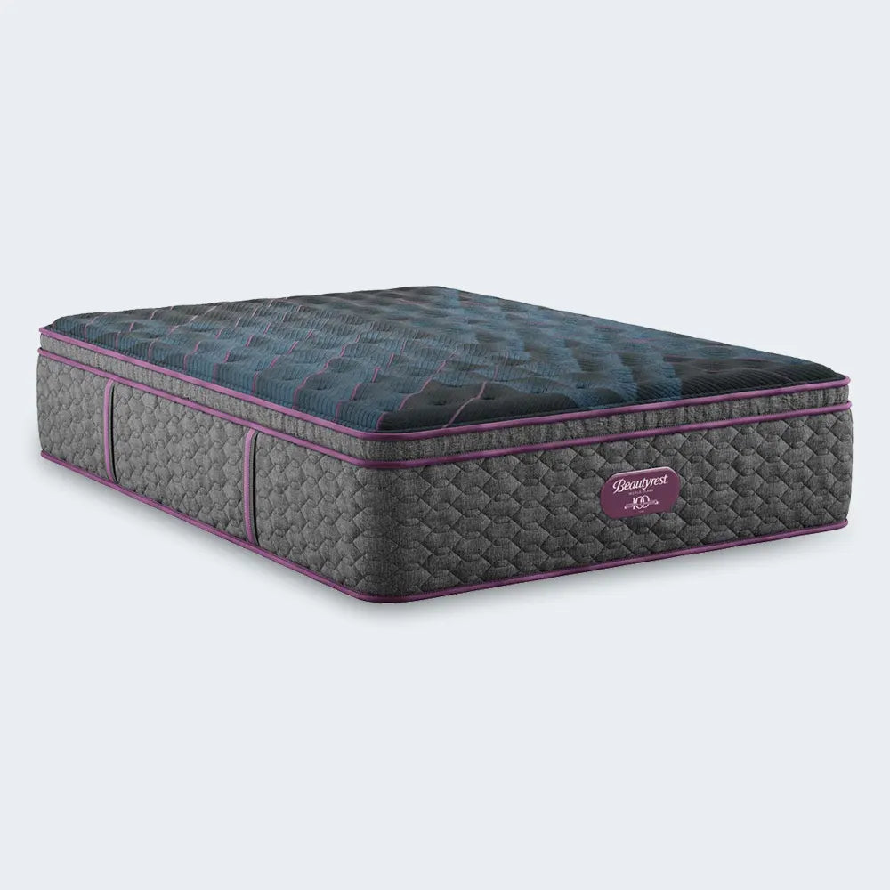 Beautyrest World Class 15.75" Medium Pillow Top Mattress featuring premium quilted comfort and purple piping.
