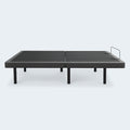 S1000 motorized adjustable bed frame in a flat position, showcasing the charcoal grey upholstery and heavy-duty black mattress retainer bar.
