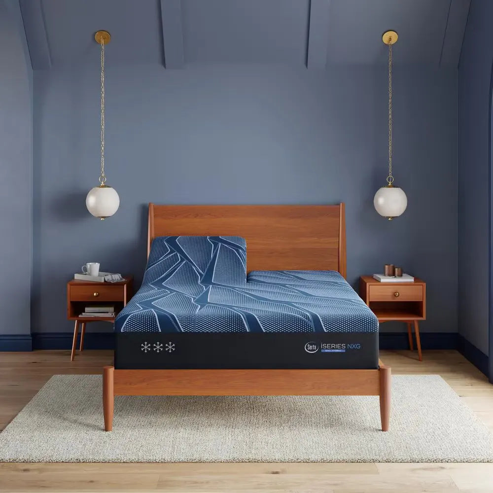 Serta iSeries NXG 3500 medium mattress on an adjustable base, showing versatile split design support.

