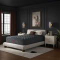 Beautyrest World Class Level Four 15.25 Inch Plush Mattress on a platform bed in a modern room.
