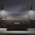 PowerCool luxury sleep system by MLILY on an adjustable smart base with red cooling accents and contouring foam.
