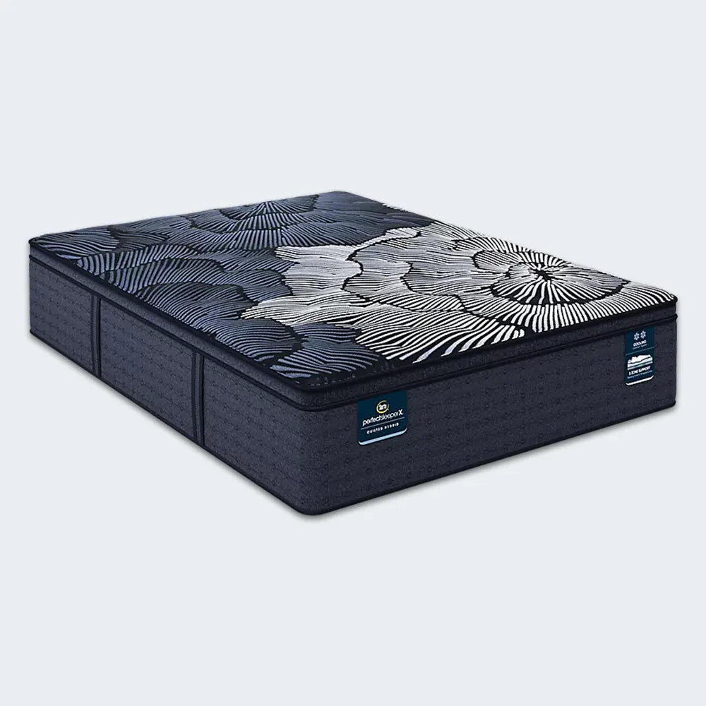 15.25 Inch Serta Perfect Sleeper X Max Firm Pillow Top Hybrid Mattress featuring a cooling patterned cover.
