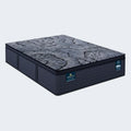 Perspective view of the Serta Lexton Medium Pillow Top hybrid mattress featuring a unique quilted patterned cover.
