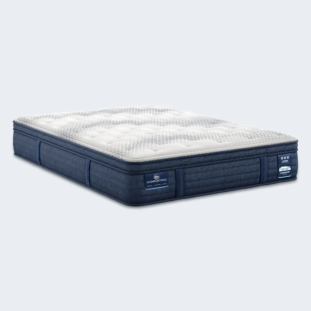 Serta iComfortPRO Quilted Dartmouth latex foam plush pillow top mattress with cooling cover.
