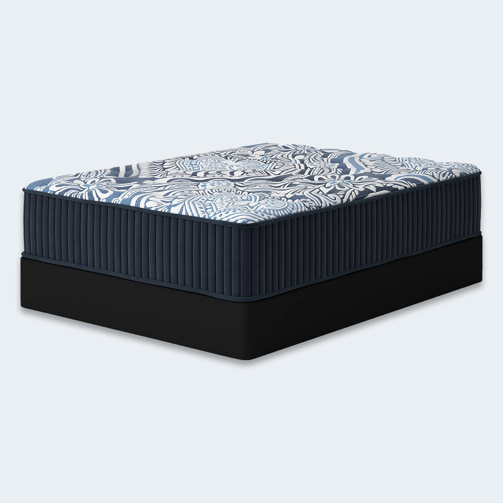 Luxe 2.0 Blue 15-inch Mattress by Ashley shown on an adjustable power base for customized comfort and pressure point relief.
