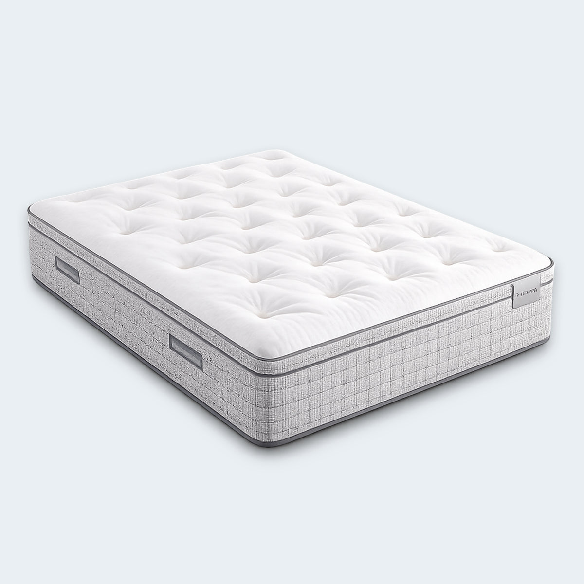 Side view of the 15 inch Monaco Tufted Euro Top Mattress featuring grey textured side panels.