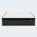 Front view of the Cool Caress Copper Mattress featuring a white quilted euro top and sleek black side fabric.