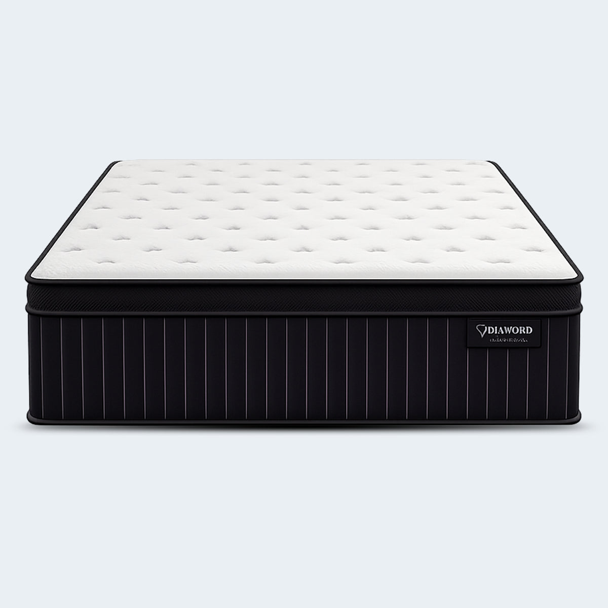 Front view of the Diamond Aspen mattress showing the vertical pinstripe side panel and luxury finish.