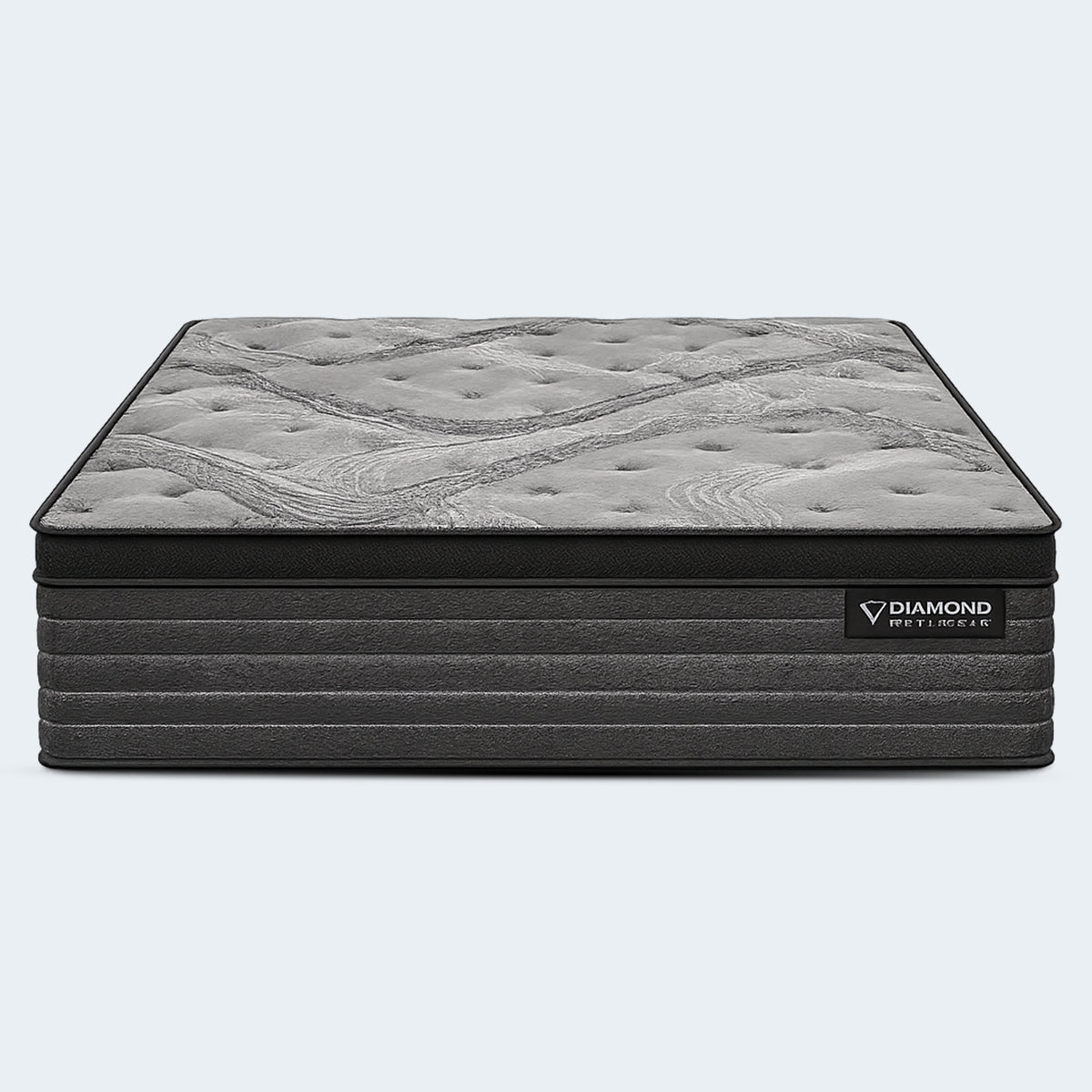 Front view of the 14.5 inch Graphene Cool Hybrid Mattress featuring a luxury Euro Top and charcoal grey side panels.