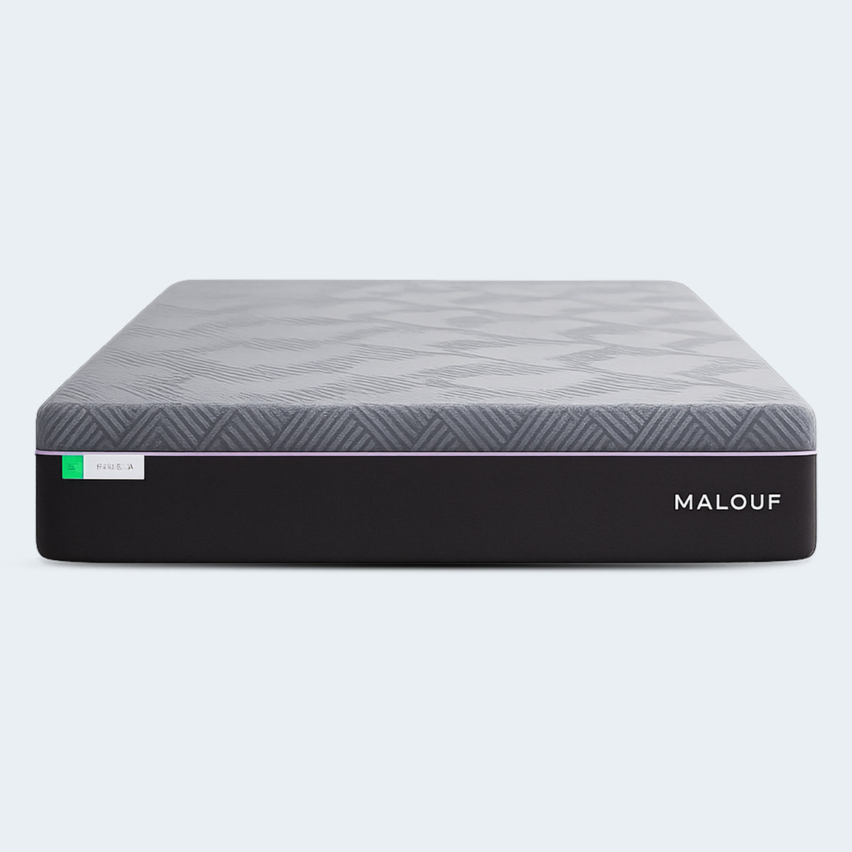 Front view of the Polaris 12" Aeroflex Hybrid Mattress by Malouf featuring a modern grey and black profile.