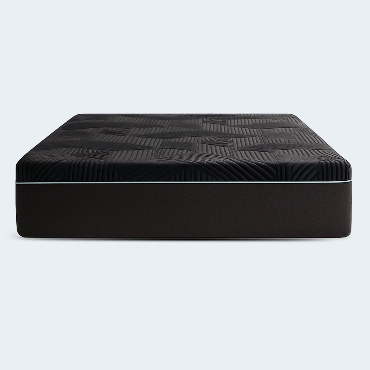 Front view of the 14 inch Coolsync Hybrid Mattress highlighting the thick profile and two-tone designer look.