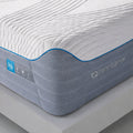 Close-up corner of M3 Performance Modular Hybrid Mattress featuring H6 support level and embroidered Bedgear logo.