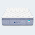 Three-quarter angled profile of the high-profile Americanstar Bluesky 13-inch Ultra Euro Top mattress showcasing its plush comfort layers.
