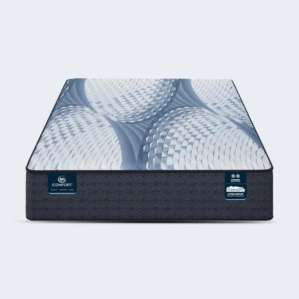 Front view of the 14 inch Serta iComfort Aspire plush tight top mattress with a breathable cooling cover.
