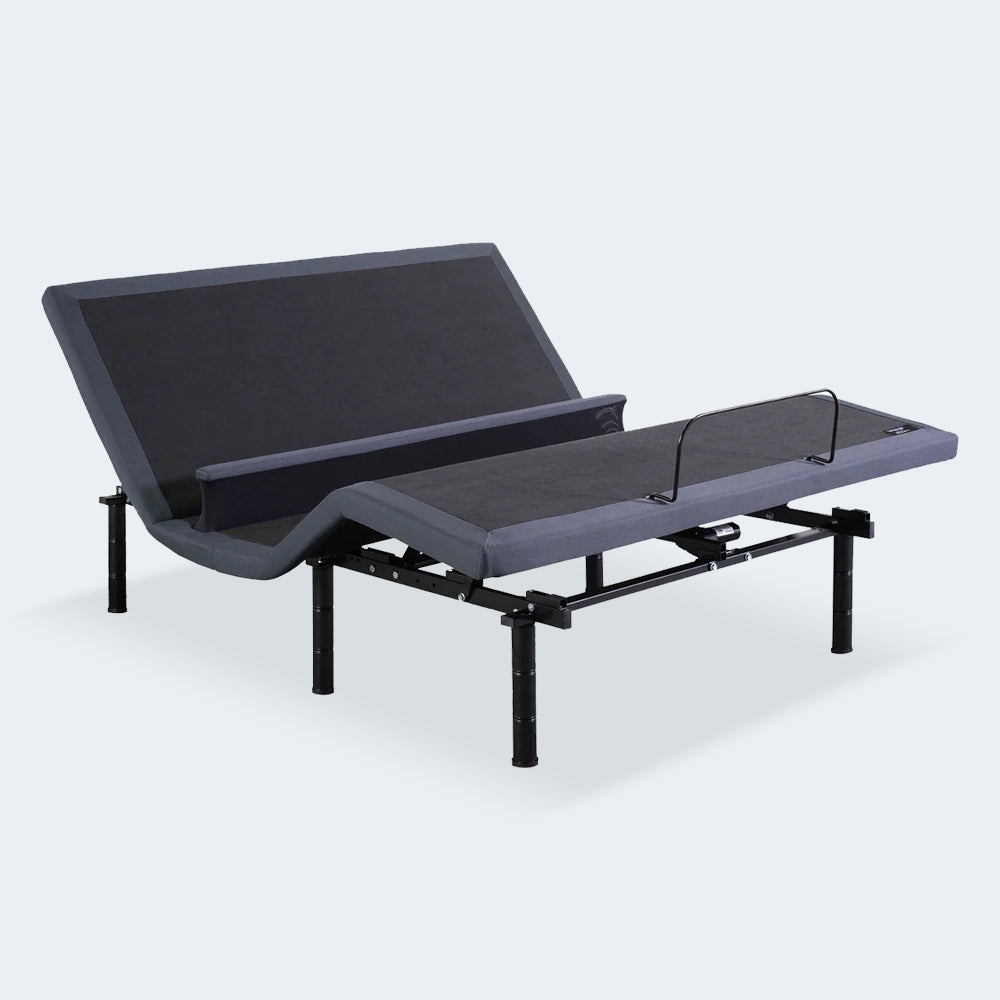 baselogic™ Pearl Adjustable Base demonstrating independent head elevation and integrated lumbar support for customized spinal alignment.
