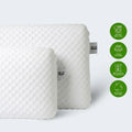 Close-up of GhostPillow cooling memory foam pillows with plush honeycomb-textured washable covers.
