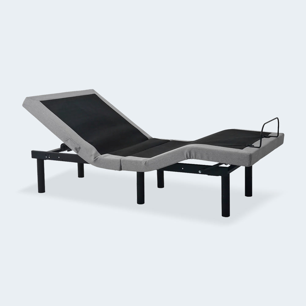 Side view of the Malouf Structures M555 adjustable base on a white background showing full head and foot articulation.
