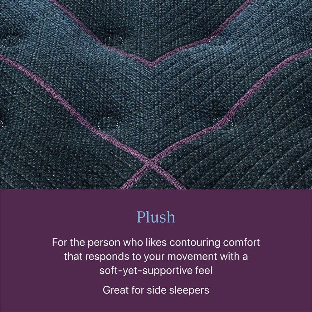 Close-up of Beautyrest World Class plush mattress texture, providing responsive comfort for side sleepers.
