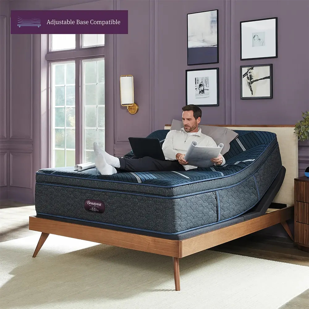 Adjustable base compatible Beautyrest World Class Hybrid Medium Pillow Top mattress for custom comfort.
