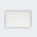 Top view of a South Bay memory foam pillow with an elegant chevron pattern and black piped edges for durability.
