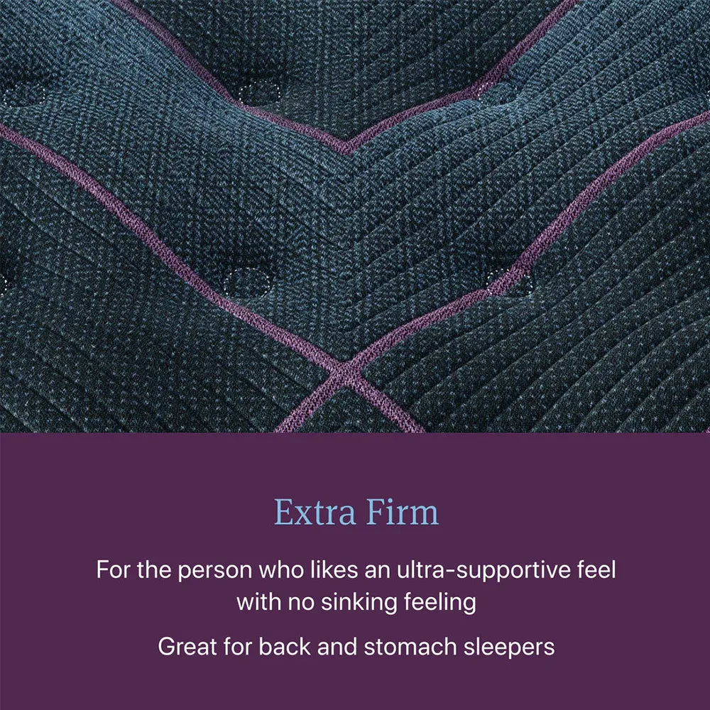 Close-up of Beautyrest World Class extra firm mattress texture for back and stomach sleeper support.
