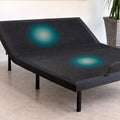 Graphic overlay showing the dual-zone massage motor locations on the Customatic Dreamsense The Harmony adjustable frame.