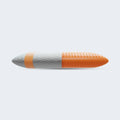 Side view of the Vitality Memory pillow featuring breathable orange foam and a gray padded cooling cover.
