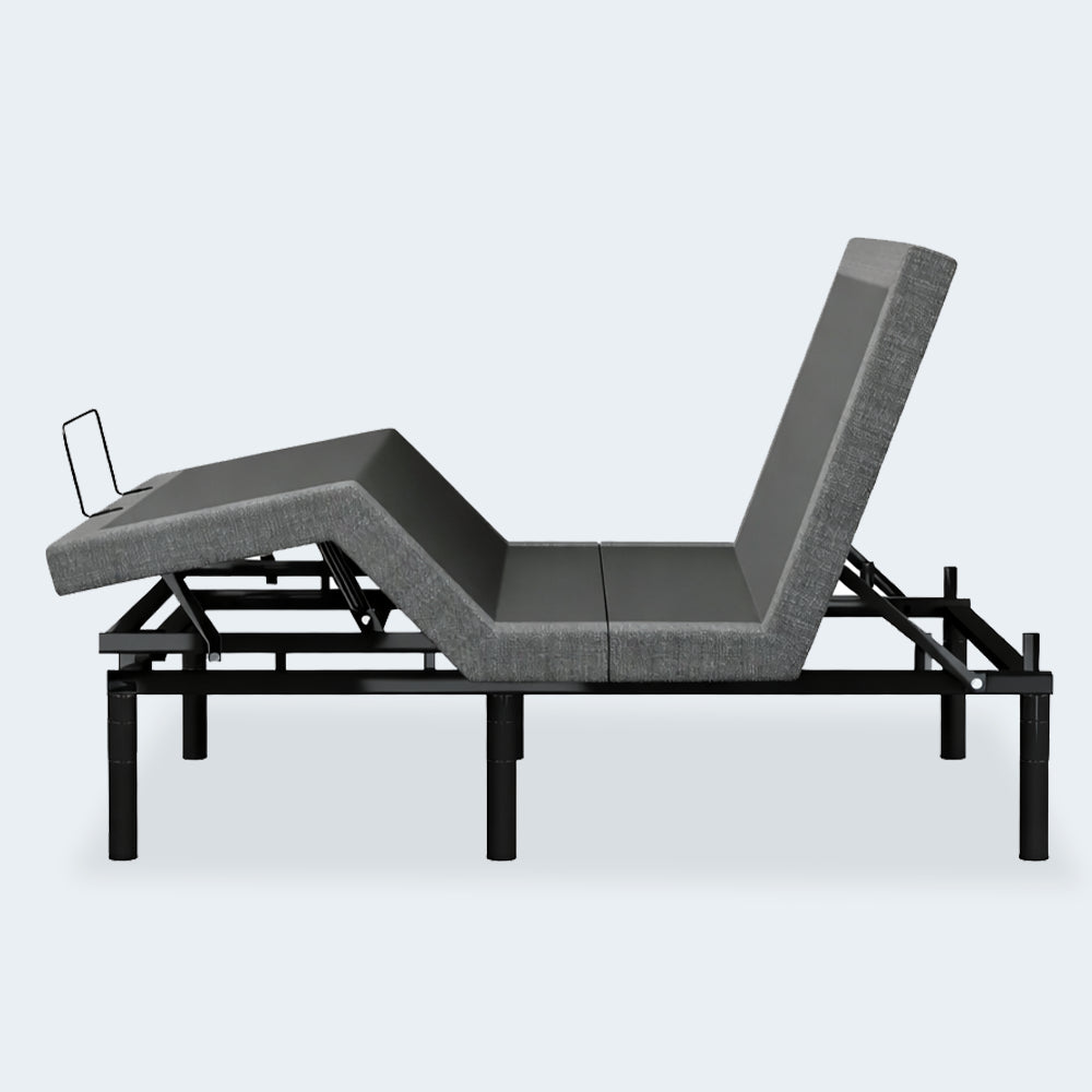 Side profile of the iDealBed Smart 3i articulating bed frame highlighting the zero-gravity preset position for improved circulation and snoring relief.
