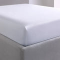 Close-up of the white SleepTone SmartGuard mattress protector showing a smooth, secure deep pocket fit.
