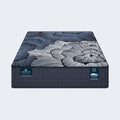 Front view of the Serta Perfect Sleeper X Max Hybrid Mattress showcasing 5-zone support and cooling tags.
