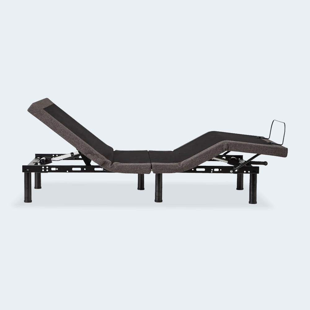 Side profile of the Malouf M455 adjustable base demonstrating simultaneous head and foot articulation for ergonomic support.
