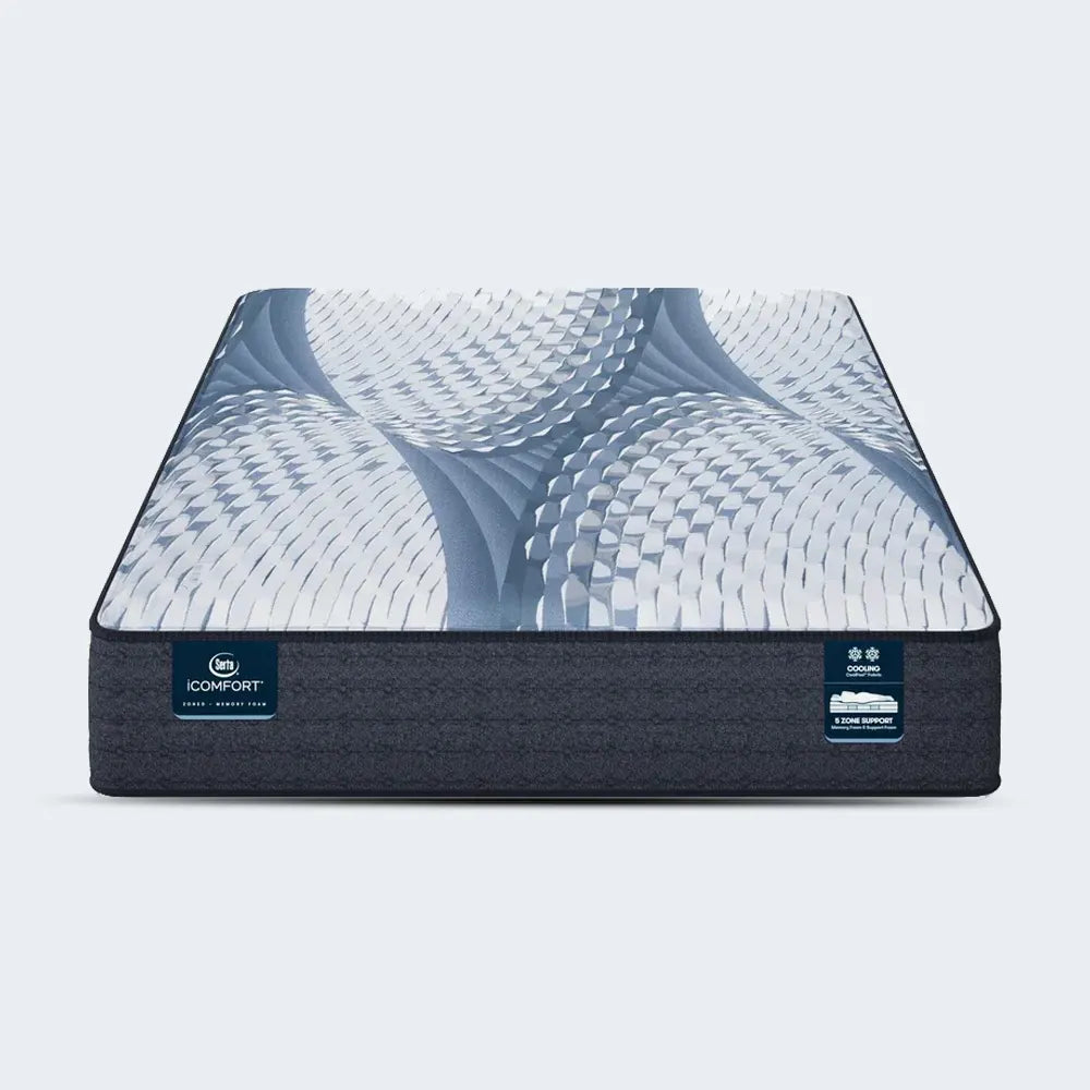 Front view of the 12 inch Serta iComfort Aveda medium mattress featuring advanced cooling technology.
