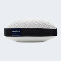 Profile view of a Sleeptone adjustable cooling gel pillow showing the thick, supportive memory foam loft.
