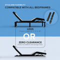SBKDP2 adjustable base showing customizable leg heights and zero-clearance design compatible with all bedframes, platform beds, and storage beds.
