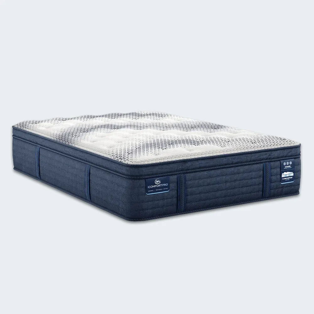 Serta iComfortPRO Buckingham 16" ultra plush pillow top mattress with navy blue quilted sides.