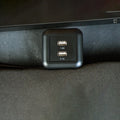Close-up of the built-in dual USB charging ports (1.0A and 2.1A) on the GhostBed Adjustable Base for convenient device charging.

