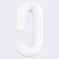 White C-shaped Malouf maternity body pillow with hypoallergenic Tencel cover for cool and comfortable sleep.
