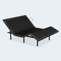 Three-quarter perspective of the MLILY MS 100 wireless adjustable bed base demonstrating simultaneous head and foot lift positions.
