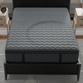 High-angle top view of the 12-inch Allureluxe Bamboo Hybrid Elite mattress highlighting the wave-patterned quilted cooling cover.
