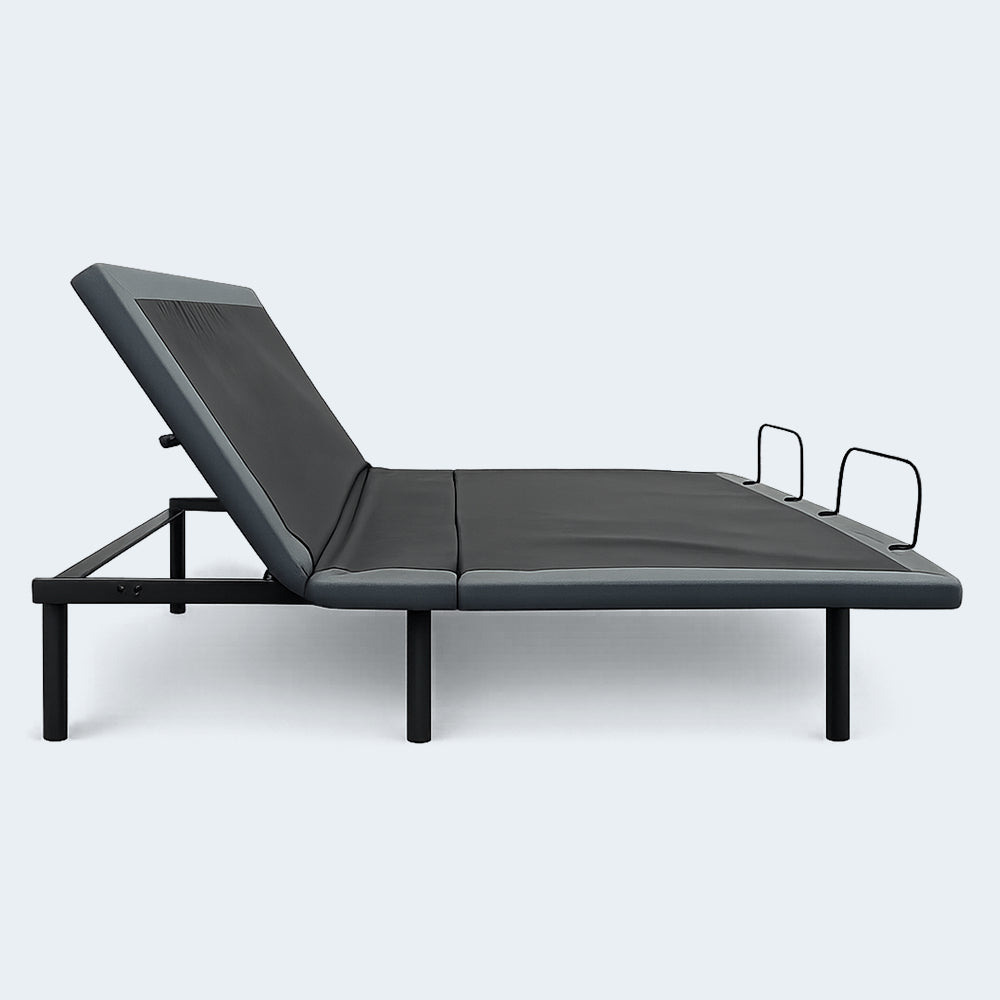 Customatic Dreamsense Synergy motorized bed frame with head section elevated for reading or anti-snore relief.
