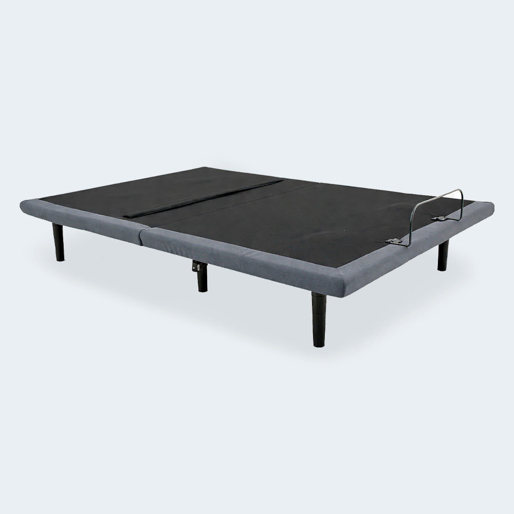 Customatic Opus wireless adjustable bed frame in a flat position showing its zero-clearance, platform-friendly design.
