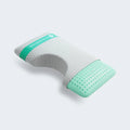 Blu Sleep Bio Aloe shoulder cutout pillow with a grey padded cover for ergonomic neck support and side sleepers.
