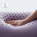 Responsive Malouf ActiveDough foam infused with lavender, backed by a 5-year warranty for lasting comfort.
