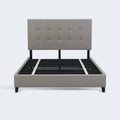 Front view of the South Bay Hudson bed frame featuring a grey upholstered platform and headboard.
