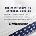 Wirecutter award graphic naming the WinkBed the #1 innerspring mattress from 2020-2025 and the fluffiest medium-firm mattress tested.
